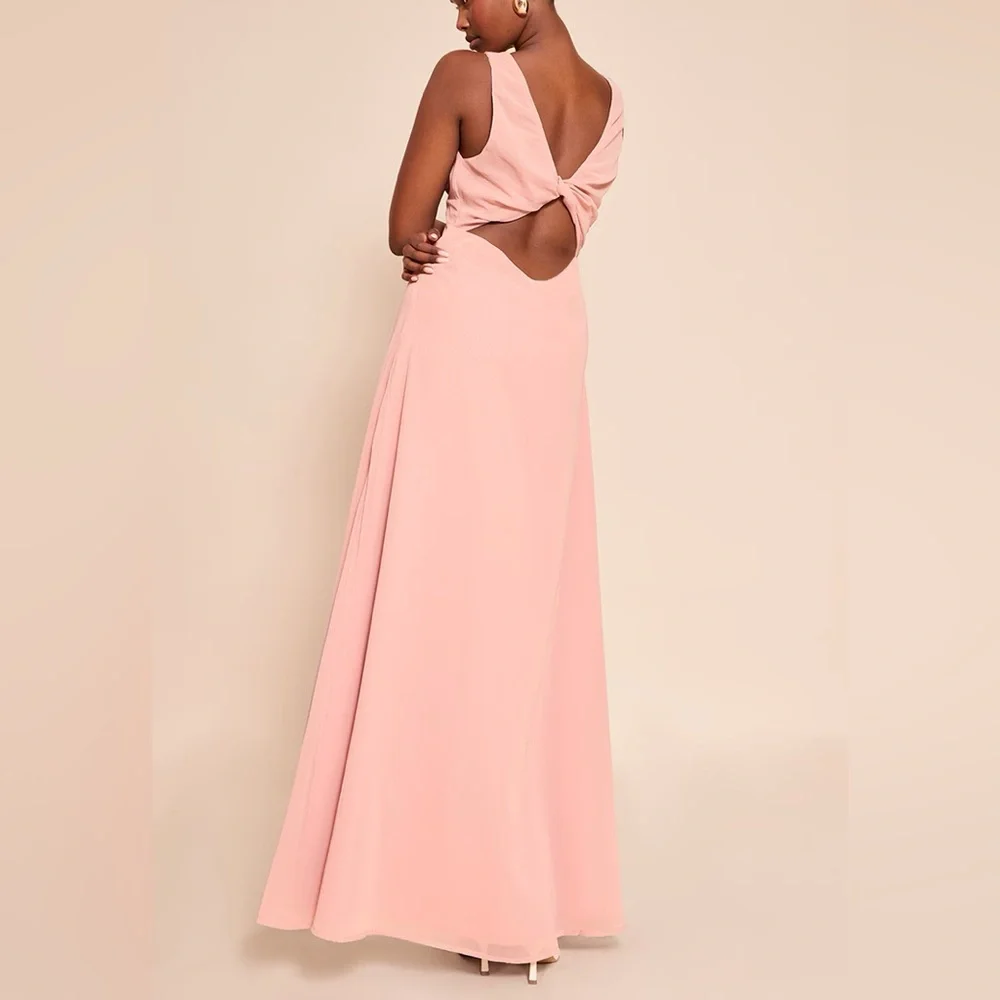 Prettylittlething blush plunge chiffon sleeveless maxi dress size 4 NWT - Picture 2 of 7